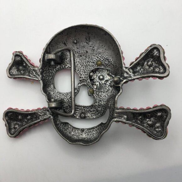 Skull Pin Brooch Rhinestones Pink Pirate Halloween Goth Sparkle Large 4” X 3” - Picture 11 of 15